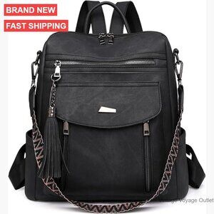 PU Leather Convertible Backpack Purse with 10 Pockets for Travel & Daily Use